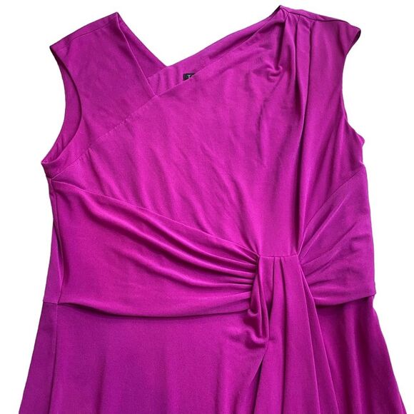 Tahari Magenta Purple Side Ruched Knee Length Sheath Dress Size M - Picture 2 of 8